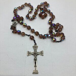 Vtg sterling catholic crystal beads aurora borealis rosary